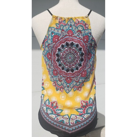 BCX V-Hem Scarf Tank Small Yellow Multi Printed Allover Mandala Sleeveless - Picture 4 of 14